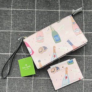 Kate Spade Champagne & Caviar New Years Eve Wristlet + Card Case - NEW